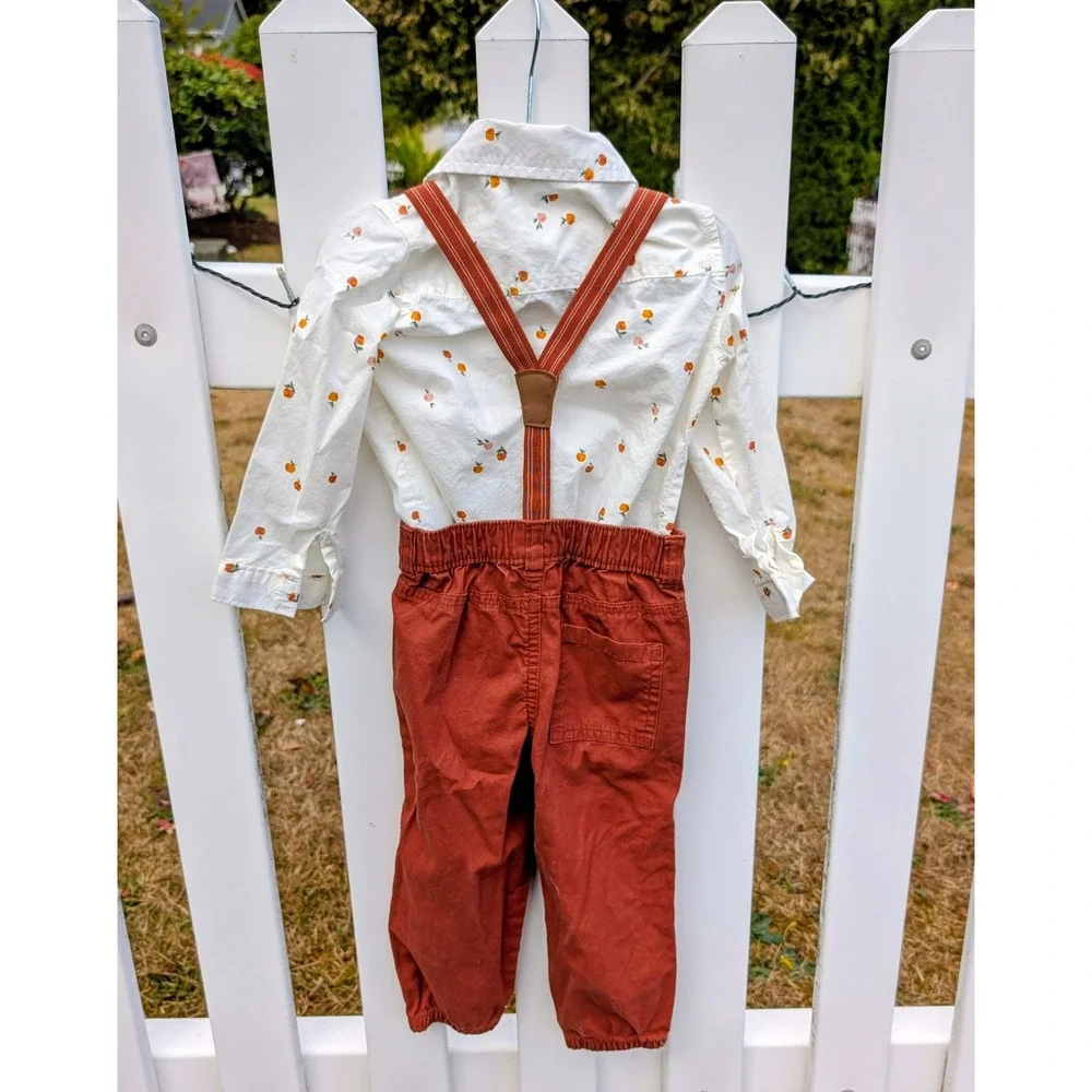 Carters 24M White Rustic Fall Apple Print Suspender Pant Set